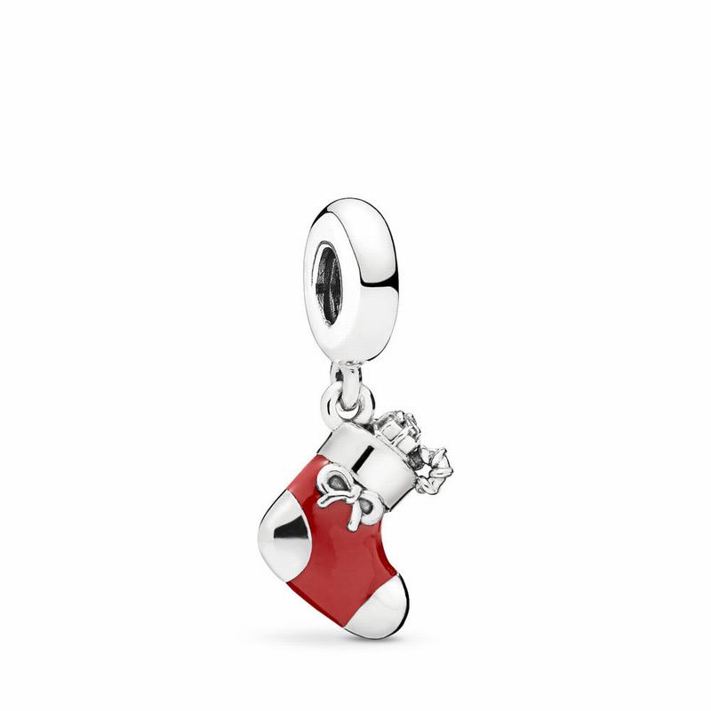 Pandora Festive Stocking Dangle Charm Europe - Sterling Silver/Enamel/Red - 891534ZQF